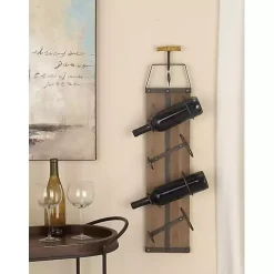 Kirklands Home Wall Storage|Wood Panel Black Metal Wine Rack Brown