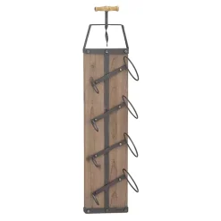 Kirklands Home Wall Storage|Wood Panel Black Metal Wine Rack Brown