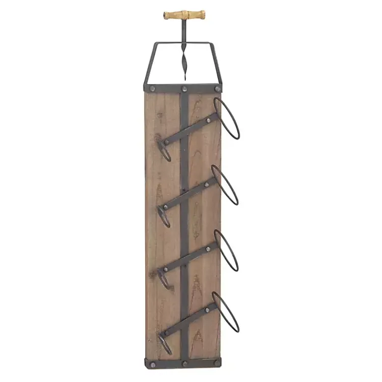 Kirklands Home Wall Storage|Wood Panel Black Metal Wine Rack Brown