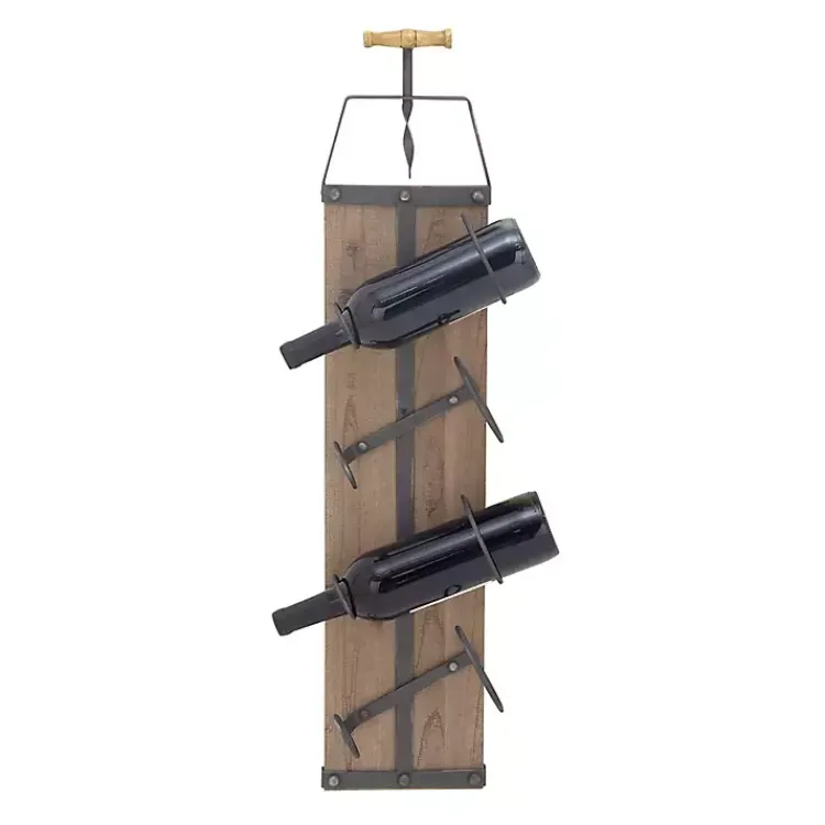 Kirklands Home Wall Storage|Wood Panel Black Metal Wine Rack Brown