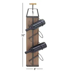 Kirklands Home Wall Storage|Wood Panel Black Metal Wine Rack Brown