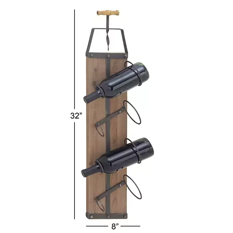 Kirklands Home Wall Storage|Wood Panel Black Metal Wine Rack Brown