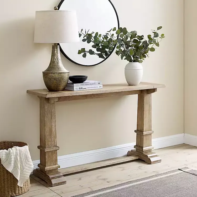 Kirklands Home Console Tables|Brown Wood Pedestal Base Console Table