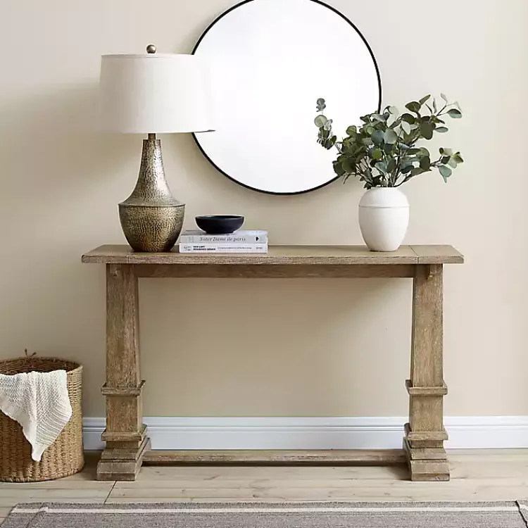 Kirklands Home Console Tables|Brown Wood Pedestal Base Console Table