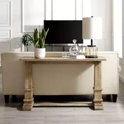 Kirklands Home Console Tables|Brown Wood Pedestal Base Console Table