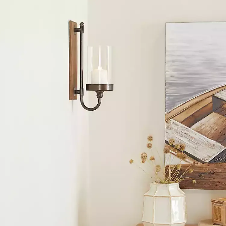 Discount Brown Wood Sconce with Glass Holder Sconces