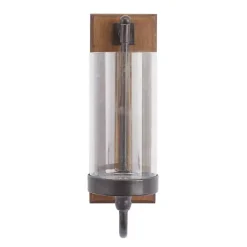Discount Brown Wood Sconce with Glass Holder Sconces