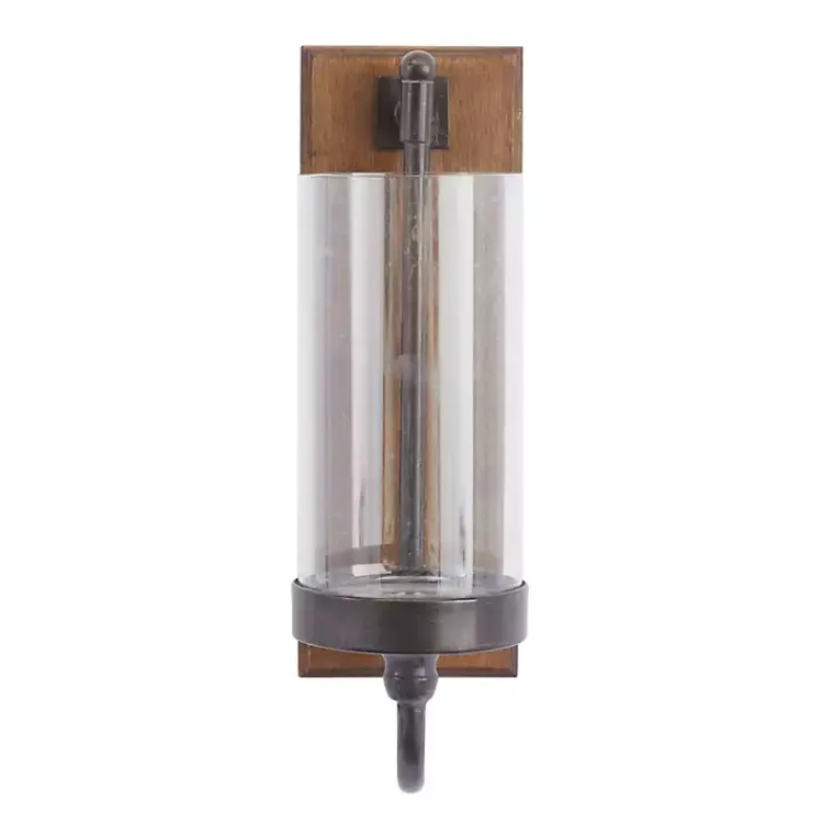 Discount Brown Wood Sconce with Glass Holder Sconces