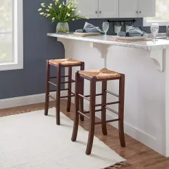 Kirklands Home Bar Stools & Counter Height Stools|Wood Seagrass Backless 2-pc. Bar Stool Set Brown