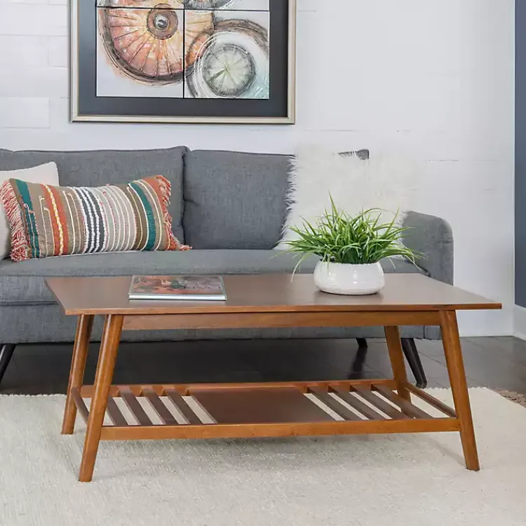 Kirklands Home Coffee Tables|Wood Slatted Bottom Shelf Coffee Table Brown