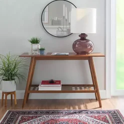 Kirklands Home Console Tables|Wood Slatted Bottom Shelf Console Table Brown