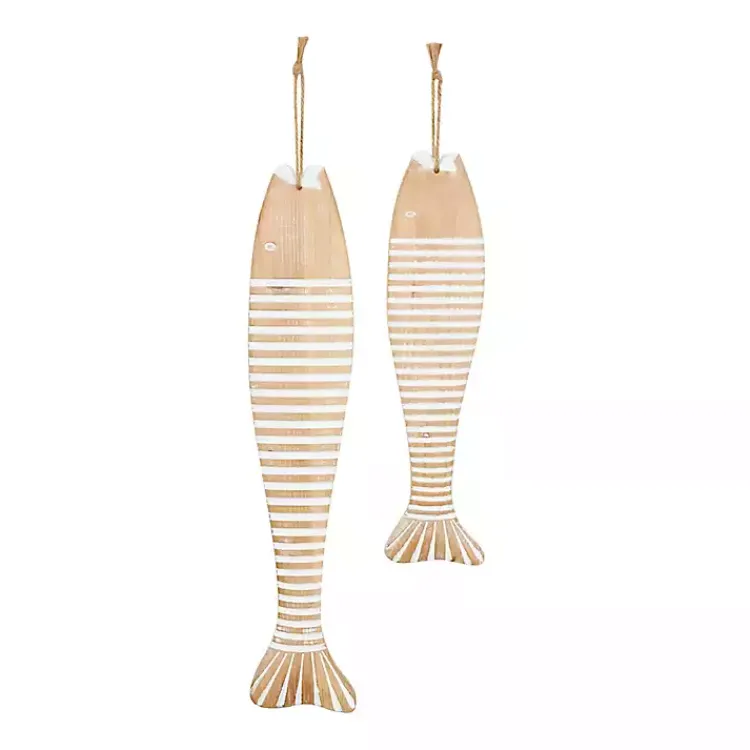 Kirklands Home Wall Plaques|Wood Striped Fish Wall Plaques, Set of 2 Brown