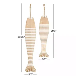 Kirklands Home Wall Plaques|Wood Striped Fish Wall Plaques, Set of 2 Brown