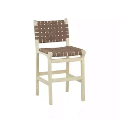 Kirklands Home Bar Stools & Counter Height Stools|Woven Leather Wooden Counter Stool Brown