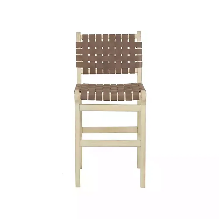 Kirklands Home Bar Stools & Counter Height Stools|Woven Leather Wooden Counter Stool Brown