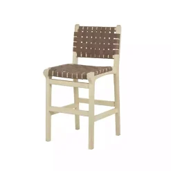 Kirklands Home Bar Stools & Counter Height Stools|Woven Leather Wooden Counter Stool Brown