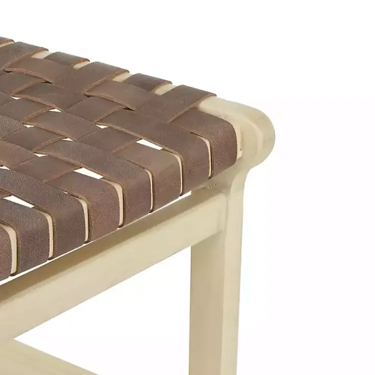 Kirklands Home Bar Stools & Counter Height Stools|Woven Leather Wooden Counter Stool Brown