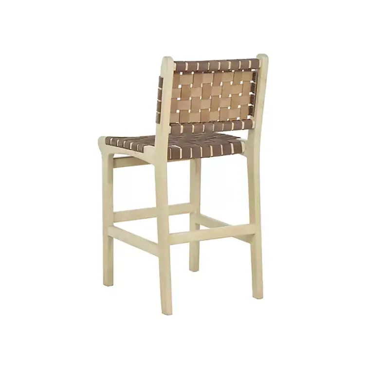 Kirklands Home Bar Stools & Counter Height Stools|Woven Leather Wooden Counter Stool Brown