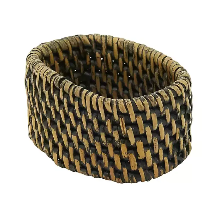 Kirklands Home Table Linens|Woven Rattan Oval Napkin Rings, Set of 4 Brown