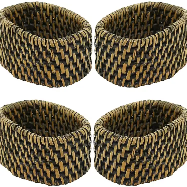 Kirklands Home Table Linens|Woven Rattan Oval Napkin Rings, Set of 4 Brown