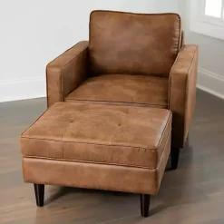 Kirklands Home Benches & Ottomans|Wyatt Faux Leather Ottoman Brown