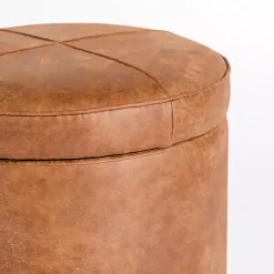 Kirklands Home Benches & Ottomans|Wyatt Faux Leather Storage Ottoman Brown