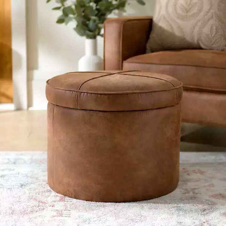 Kirklands Home Benches & Ottomans|Wyatt Faux Leather Storage Ottoman Brown