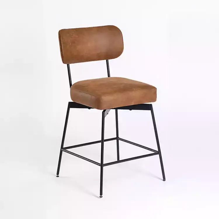 Kirklands Home Bar Stools & Counter Height Stools|Wyatt Faux Leather Swivel Counter Stool Brown