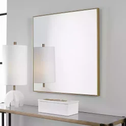 Kirklands Home Decorative Mirrors|Brushed Metal Square Framed Mirror Gold