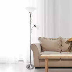 Kirklands Home Floor Lamps|Brushed Nickel Base Marble Glass Shade Floor Lamp Gray