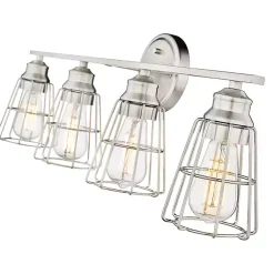 Kirklands Home Flush Mount Lighting|Brushed Nickel Cage Shade Vanity Light Silver