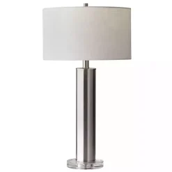 Kirklands Home Table Lamps|Brushed Steel Cylinder Table Lamp White