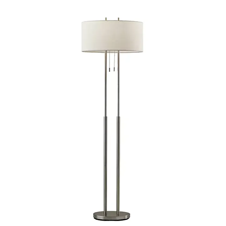 Kirklands Home Floor Lamps|Brushed Steel Double-Bulb Oval Floor Lamp Ivory