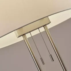Kirklands Home Floor Lamps|Brushed Steel Double-Bulb Oval Floor Lamp Ivory