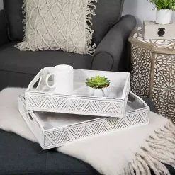 Online Brushed Chevron Carved Trays, Set of 2 Decorative Trays