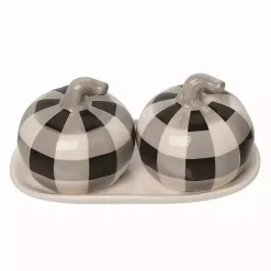 Clearance Buffalo Check Pumpkin Salt and Pepper Shaker Set Fall