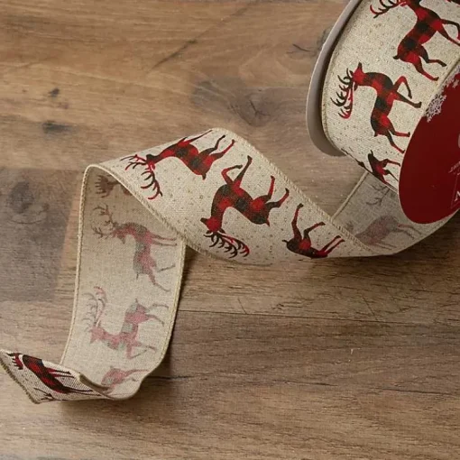 Clearance Buffalo Plaid Reindeer 16 yard Christmas Ribbon Christmas Tree Decorations