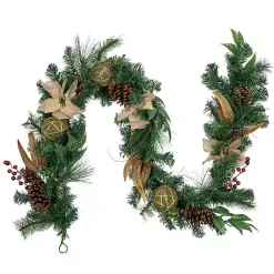 Outlet Burlap Poinsettias and Moss Balls Garland Christmas Arrangements & Garland