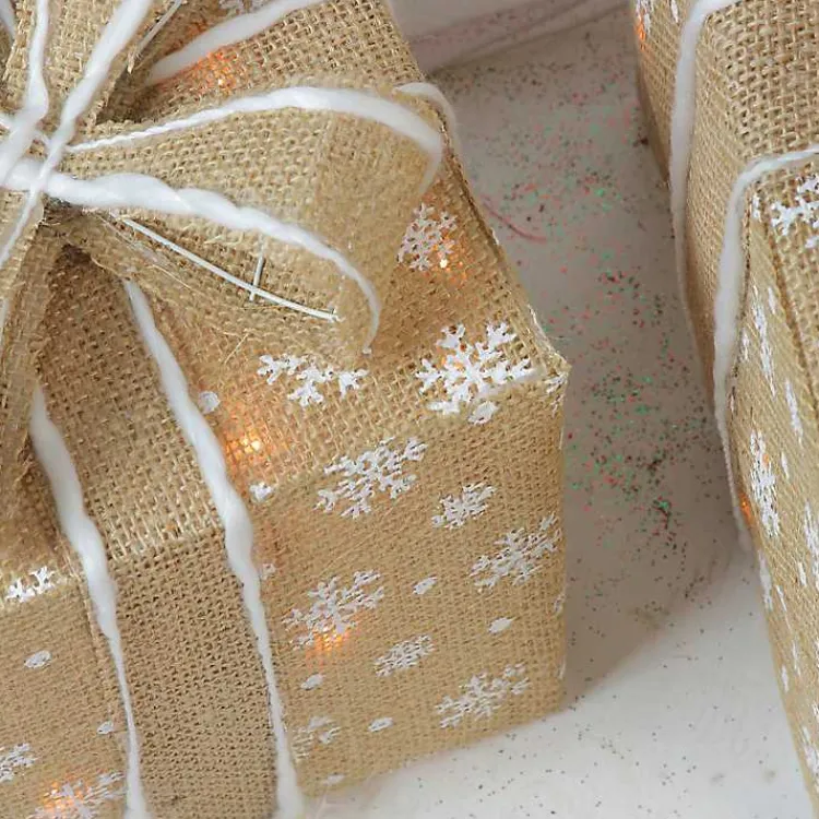 Clearance Burlap Snowflake Pre-Lit Christmas Gifts, Set of 3 Outdoor Christmas Decorations