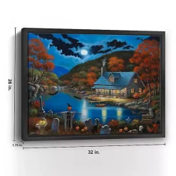 New Cabin On Lake Graveyard Framed Canvas Art Print Halloween