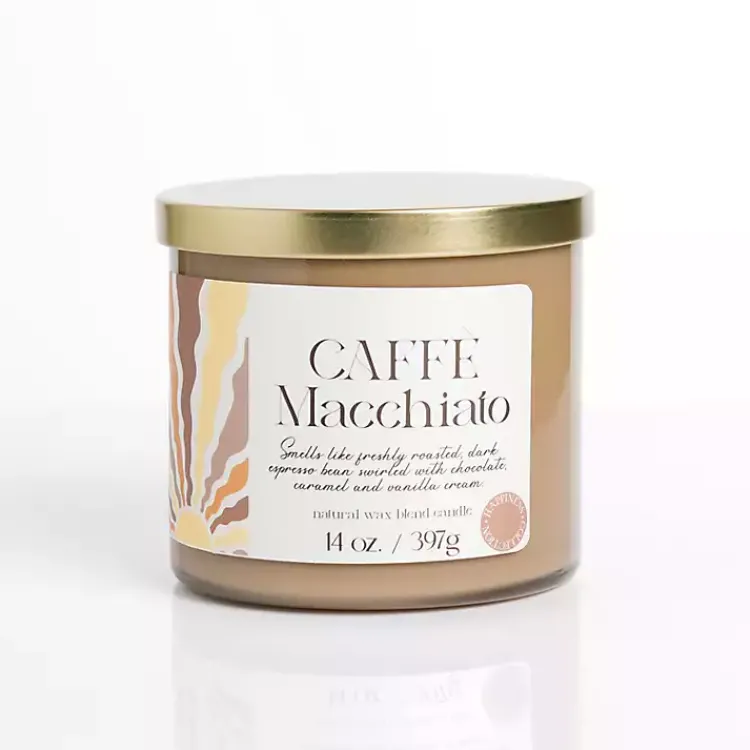 New Caffe Macchiato 14 oz. Gold Lid 3-Wick Jar Candle Candles