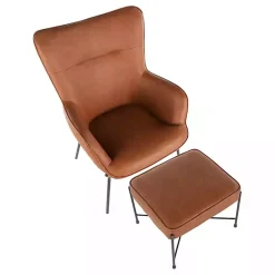 Kirklands Home Accent Chairs|Camel Faux Leather 2-pc. Chair and Ottoman Set Brown