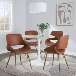 Kirklands Home Accent Chairs|Camel Faux Leather Scooped Accent Chairs, Set of 2 Brown