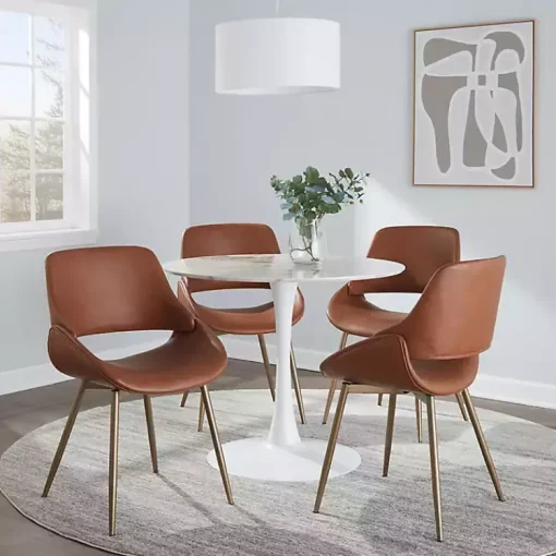 Kirklands Home Accent Chairs|Camel Faux Leather Scooped Accent Chairs, Set of 2 Brown