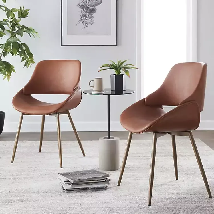 Kirklands Home Accent Chairs|Camel Faux Leather Scooped Accent Chairs, Set of 2 Brown
