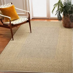 Kirklands Home Outdoor Rugs|Camel Leopard Border Outdoor Area Rug, 5x7 Tan
