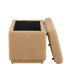 Kirklands Home Benches & Ottomans|Camel Sherpa & Pine Recgle Storage Ottoman Tan