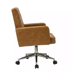 Kirklands Home Office Furniture|Camel Tufted Faux Leather Swivel Office Chair Tan