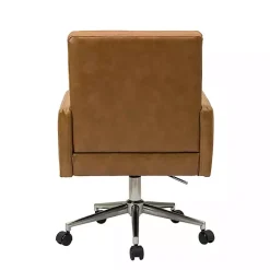 Kirklands Home Office Furniture|Camel Tufted Faux Leather Swivel Office Chair Tan
