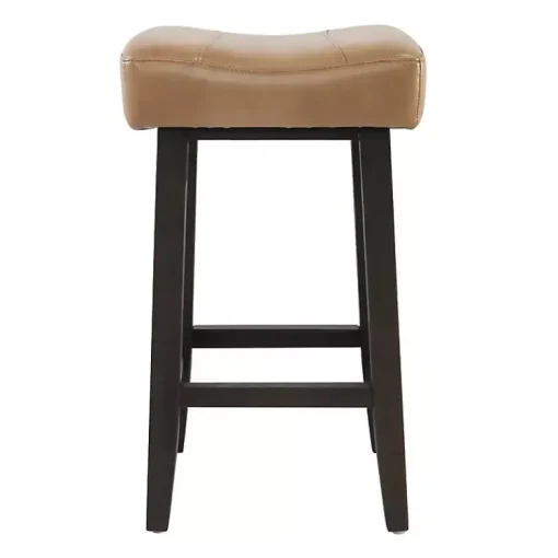 Kirklands Home Bar Stools & Counter Height Stools|Camel Wood and Leather Backless Stool Tan